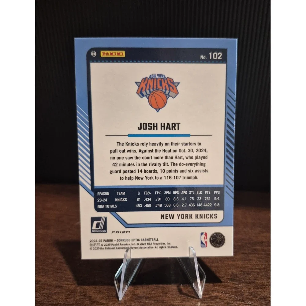 2024-25 Panini Donruss Optic Josh Hart #102 Purple‎ Shock Prizm New York Knicks
